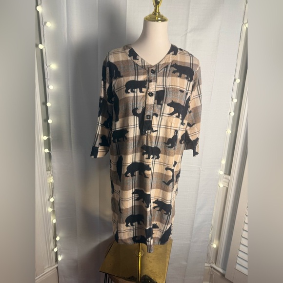 Hatley Tan and Black Plaid “In The Woods” Pajama Gown - Picture 1 of 8
